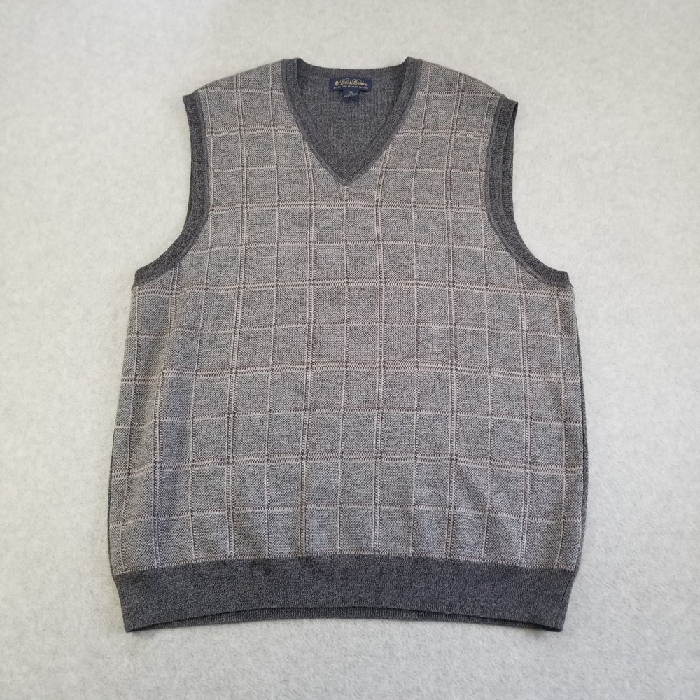 Brooks‎ Brothers Sweater Vest Mens Extra Large Gray Merino Wool Plaid VTG